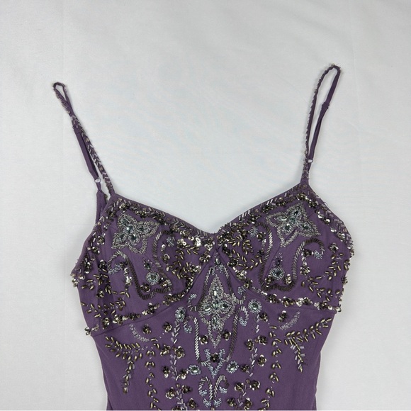Sue Wong Nocturne Silk Beaded Purple Mini Dress - Picture 2 of 11